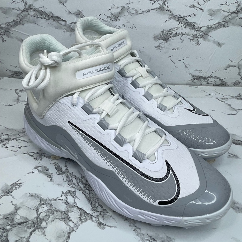 Nike Alpha Huarache Elite 4 Mid Gray White Baseball Cleats Men's 11 FD2744-102 - Picture 4 of 7